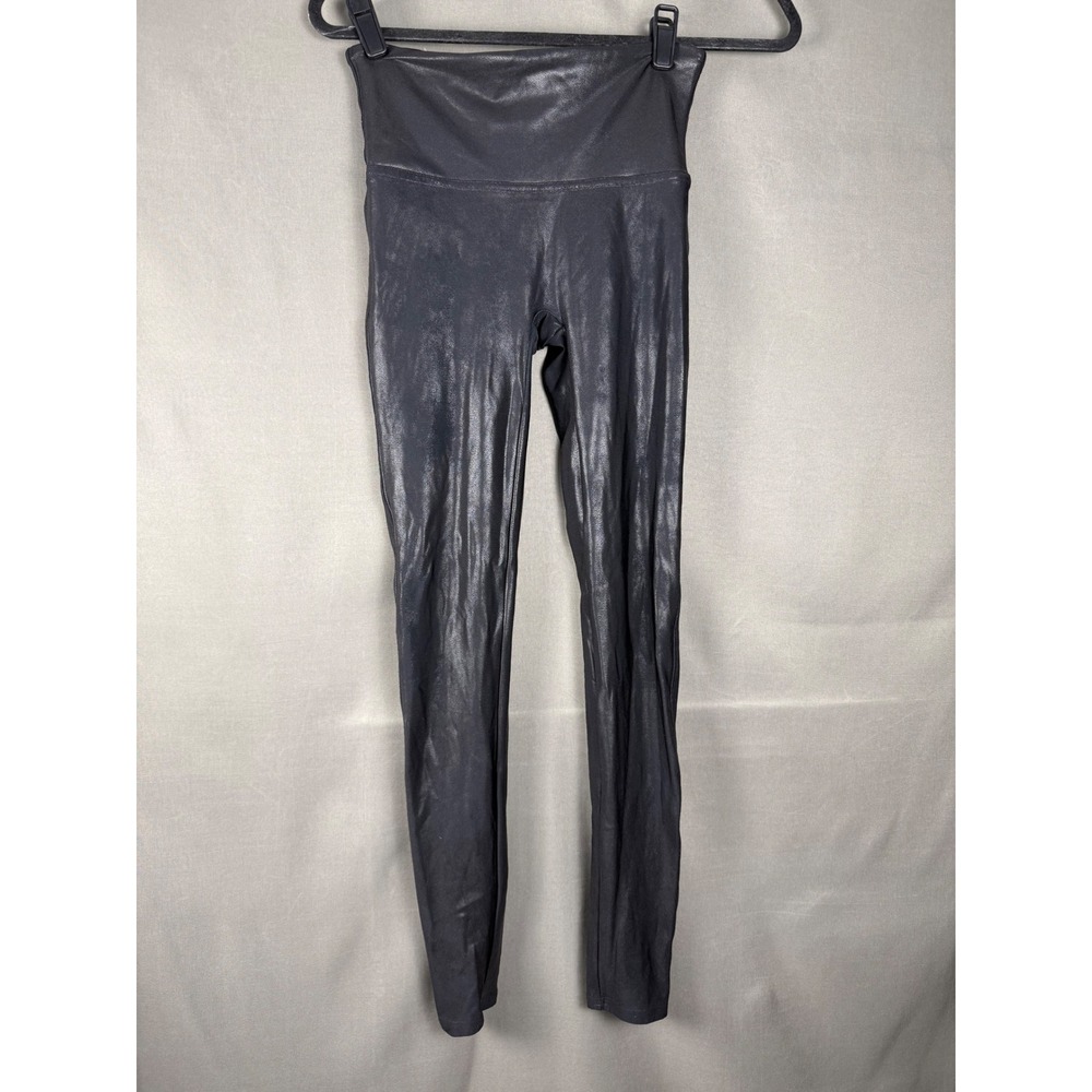 Spanx Faux Leather Leggings Womens Medium Black High Waist Shaping Shimmer